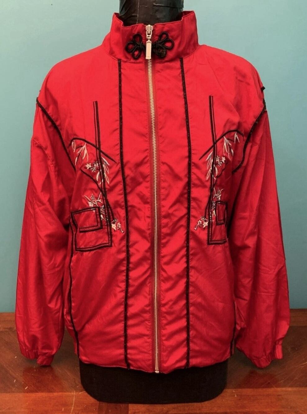 Vintage 90's Tail Retro Chinese Floral Embroidered Jacket - Women's Small, Red